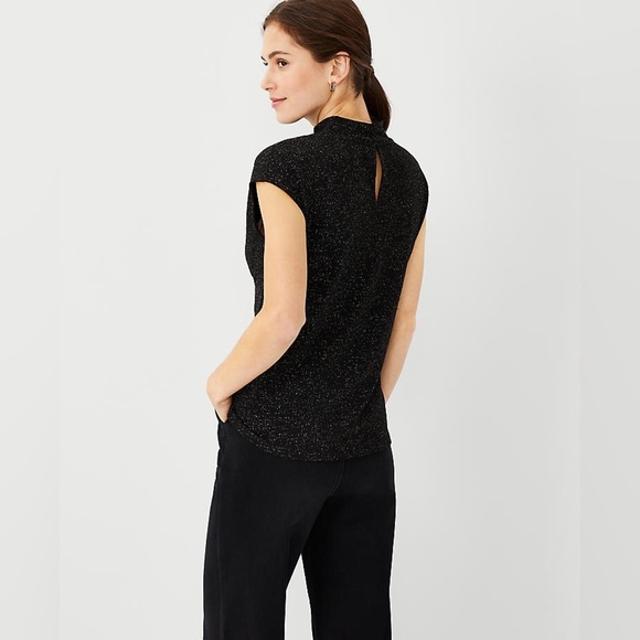 Ann Taylor Black Shimmer Pleated Mockneck NEW - Picture 6 of 10